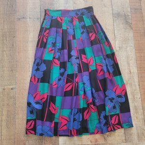 Vintage Christian Dior Midi Length Bold Floral Geometric Print Skirt